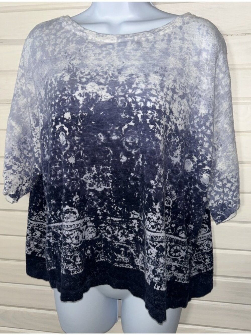 J Jill Pure Jill Sz LARGE Convertible Cardigan Blue Ombre Linen Cotton VGUC